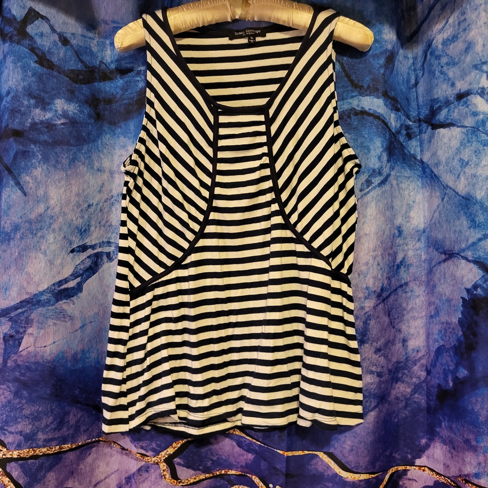 Green Envelope Striped Black and White Tank Top